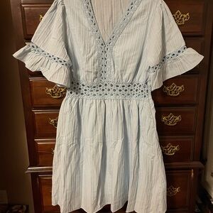 Light Blue V-Neck Dress with Lace Details